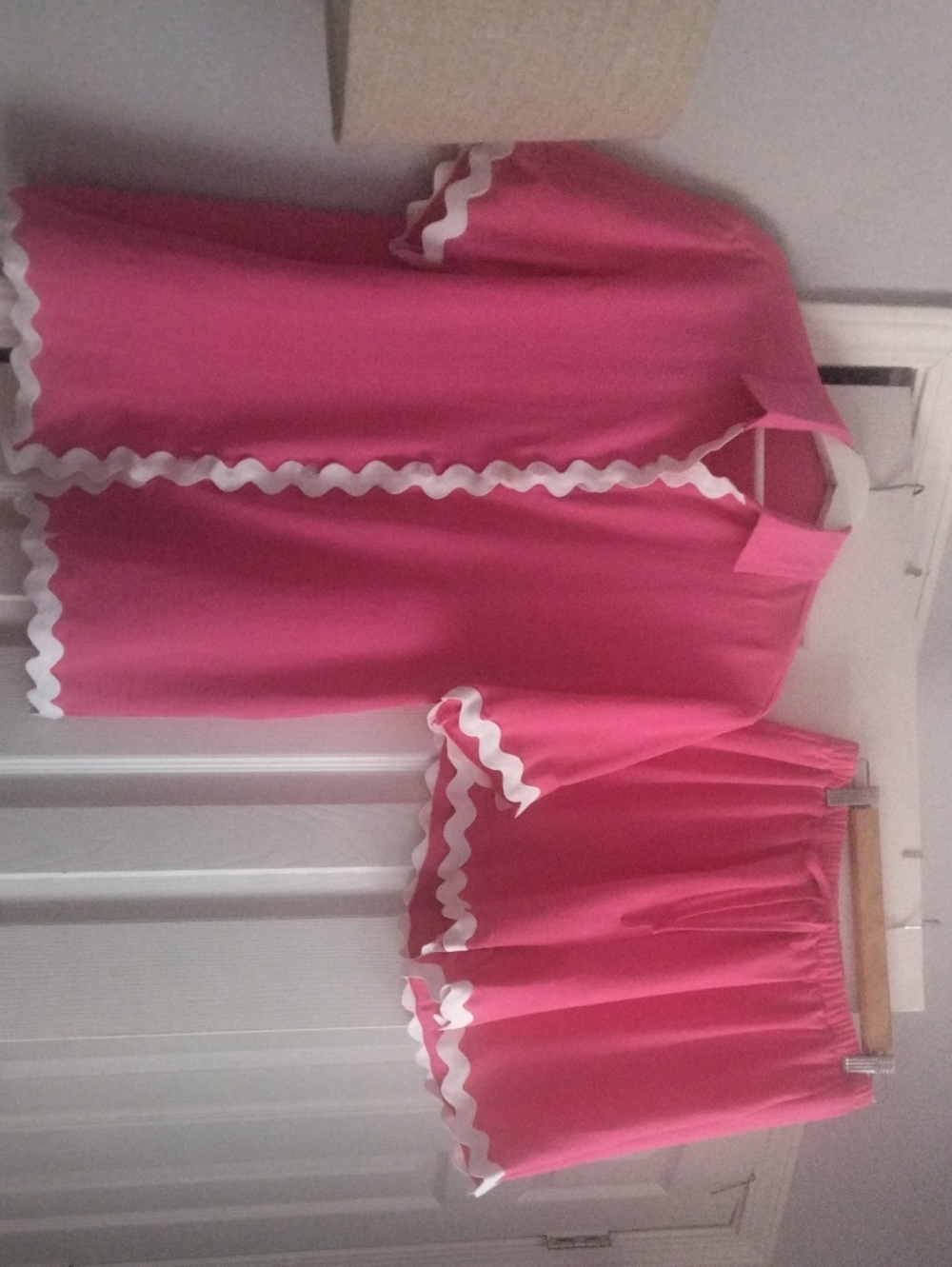 Ladies Pink Set with White Ric-Rac Trim